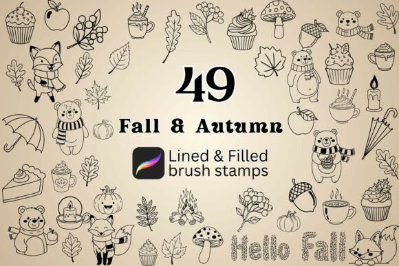 Download 49 Fall &amp; Autumn Procreate Brush Stamps - Fall Collection