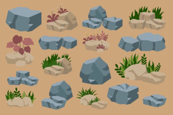 Download Stone with Grass Cartoon Collection - Premium Bundle